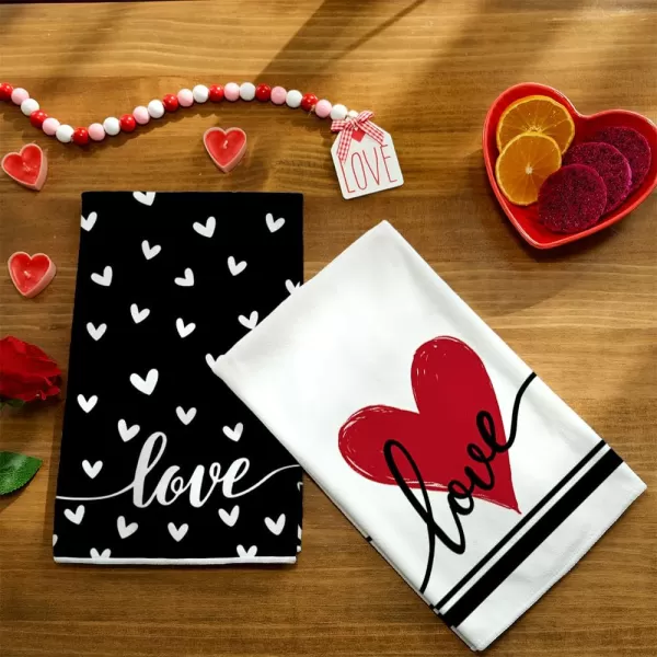 ARKENY Valentine Day Kitchen Towels Set of 2Black Heart I Love U Sign Dish Towels 18x26 Inch Drying DishclothFarmhouse Home Wedding Decoration AD151Black Love