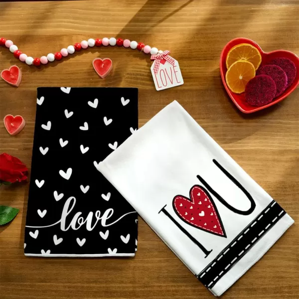 ARKENY Valentine Day Kitchen Towels Set of 2Black Heart I Love U Sign Dish Towels 18x26 Inch Drying DishclothFarmhouse Home Wedding Decoration AD151Black I Love U