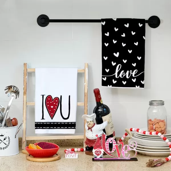 ARKENY Valentine Day Kitchen Towels Set of 2Black Heart I Love U Sign Dish Towels 18x26 Inch Drying DishclothFarmhouse Home Wedding Decoration AD151Black I Love U