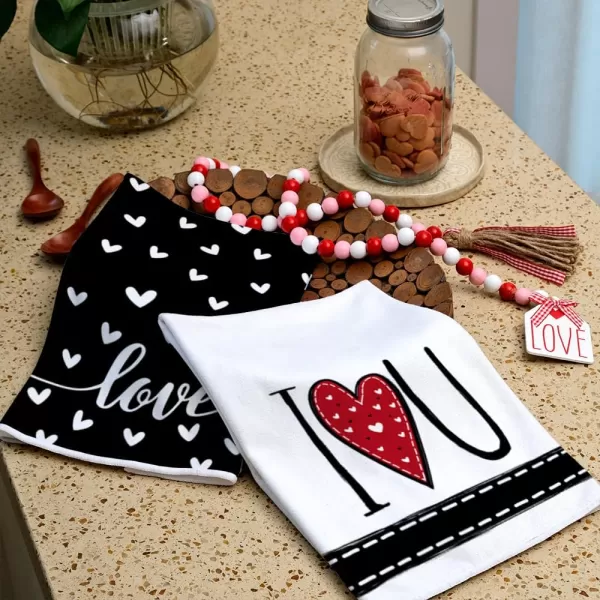 ARKENY Valentine Day Kitchen Towels Set of 2Black Heart I Love U Sign Dish Towels 18x26 Inch Drying DishclothFarmhouse Home Wedding Decoration AD151Black I Love U