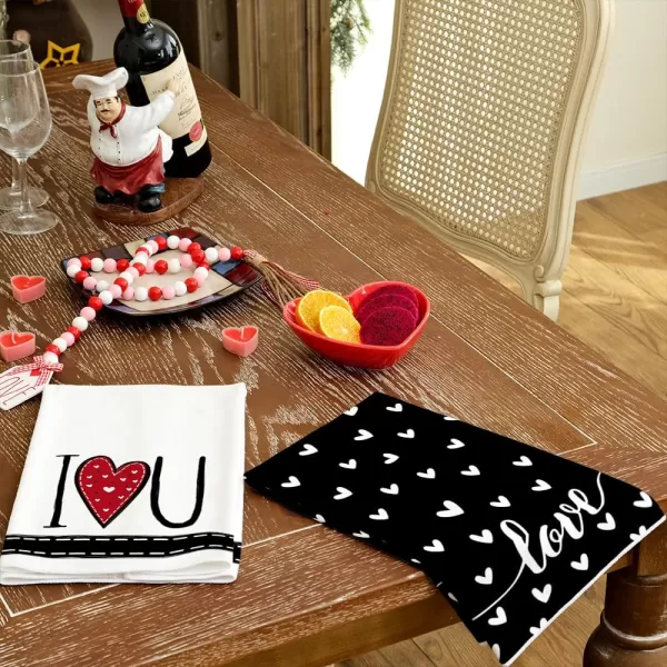 ARKENY Valentine Day Kitchen Towels Set of 2Black Heart I Love U Sign Dish Towels 18x26 Inch Drying DishclothFarmhouse Home Wedding Decoration AD151Black I Love U