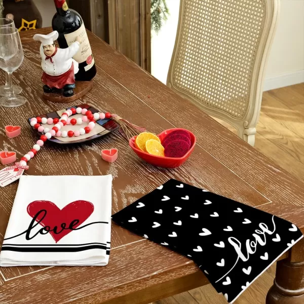 ARKENY Valentine Day Kitchen Towels Set of 2Black Heart I Love U Sign Dish Towels 18x26 Inch Drying DishclothFarmhouse Home Wedding Decoration AD151Black Love