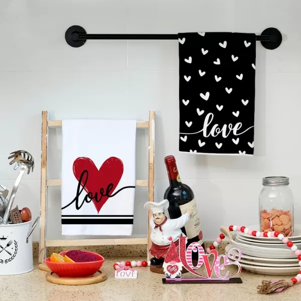 ARKENY Valentine Day Kitchen Towels Set of 2Black Heart I Love U Sign Dish Towels 18x26 Inch Drying DishclothFarmhouse Home Wedding Decoration AD151Black Love