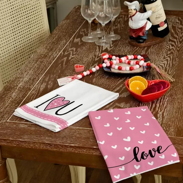 ARKENY Valentine Day Kitchen Towels Set of 2Black Heart I Love U Sign Dish Towels 18x26 Inch Drying DishclothFarmhouse Home Wedding Decoration AD151Pink I Love U