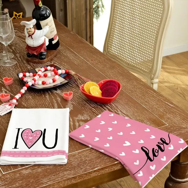 ARKENY Valentine Day Kitchen Towels Set of 2Black Heart I Love U Sign Dish Towels 18x26 Inch Drying DishclothFarmhouse Home Wedding Decoration AD151Pink I Love U