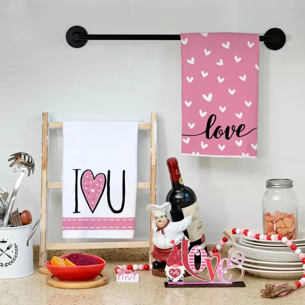 ARKENY Valentine Day Kitchen Towels Set of 2Black Heart I Love U Sign Dish Towels 18x26 Inch Drying DishclothFarmhouse Home Wedding Decoration AD151Pink I Love U