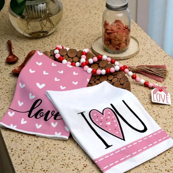 ARKENY Valentine Day Kitchen Towels Set of 2Black Heart I Love U Sign Dish Towels 18x26 Inch Drying DishclothFarmhouse Home Wedding Decoration AD151Pink I Love U