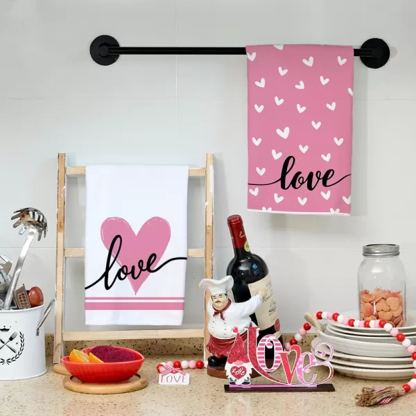 ARKENY Valentine Day Kitchen Towels Set of 2Black Heart I Love U Sign Dish Towels 18x26 Inch Drying DishclothFarmhouse Home Wedding Decoration AD151Pink Love