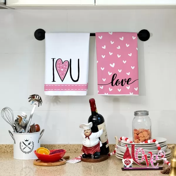 ARKENY Valentine Day Kitchen Towels Set of 2Black Heart I Love U Sign Dish Towels 18x26 Inch Drying DishclothFarmhouse Home Wedding Decoration AD151Pink I Love U