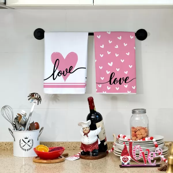 ARKENY Valentine Day Kitchen Towels Set of 2Black Heart I Love U Sign Dish Towels 18x26 Inch Drying DishclothFarmhouse Home Wedding Decoration AD151Pink Love