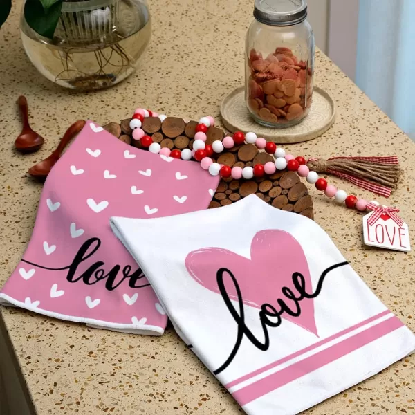 ARKENY Valentine Day Kitchen Towels Set of 2Black Heart I Love U Sign Dish Towels 18x26 Inch Drying DishclothFarmhouse Home Wedding Decoration AD151Pink Love