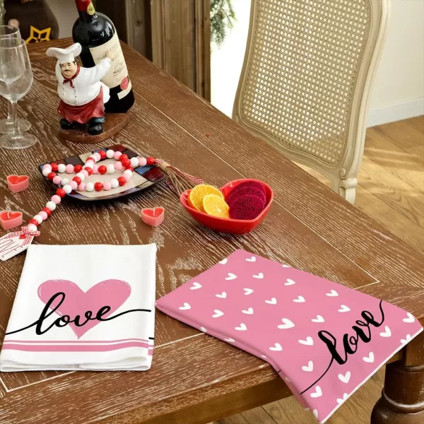 ARKENY Valentine Day Kitchen Towels Set of 2Black Heart I Love U Sign Dish Towels 18x26 Inch Drying DishclothFarmhouse Home Wedding Decoration AD151Pink Love