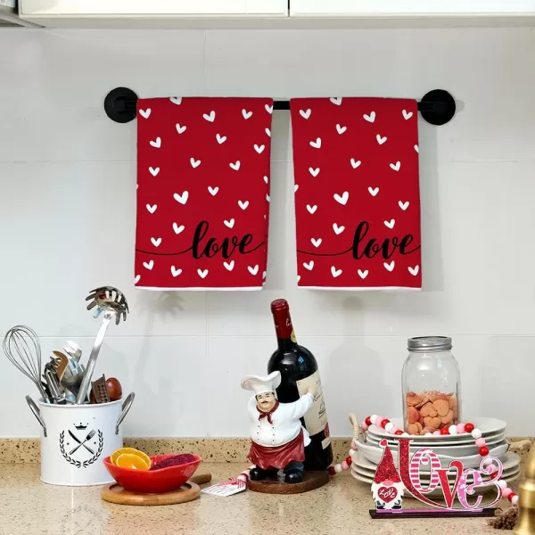 ARKENY Valentine Day Kitchen Towels Set of 2Black Heart I Love U Sign Dish Towels 18x26 Inch Drying DishclothFarmhouse Home Wedding Decoration AD151Red Heart