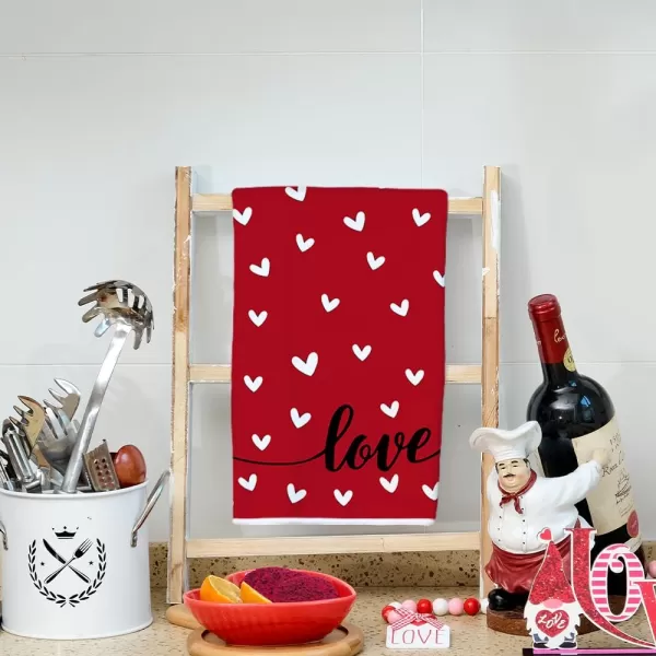 ARKENY Valentine Day Kitchen Towels Set of 2Black Heart I Love U Sign Dish Towels 18x26 Inch Drying DishclothFarmhouse Home Wedding Decoration AD151Red Heart One Piece