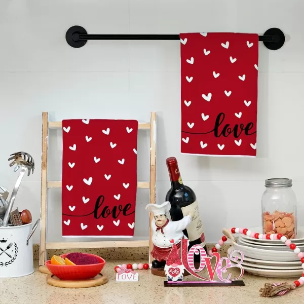 ARKENY Valentine Day Kitchen Towels Set of 2Black Heart I Love U Sign Dish Towels 18x26 Inch Drying DishclothFarmhouse Home Wedding Decoration AD151Red Heart