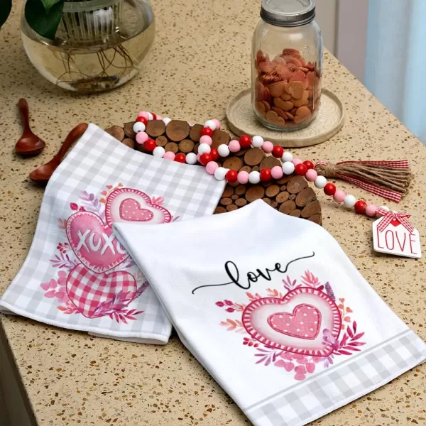 ARKENY Valentine Day Kitchen Towels Set of 2Grey Buffalo Plaid Pink Eucalyptus Leaves Heart Dish Towels 18x26 Inch Drying DishclothFarmhouse Home Wedding Decoration AD163Grey Buffalo Plaid Country Rustic