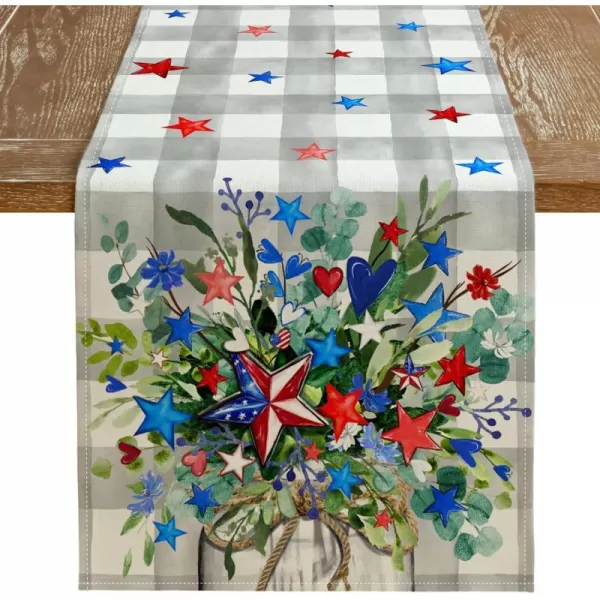 ARKENY 4th of July Memorial Day Placemats 12x18 Inches Set of 4 Eucalyptus Star Floral Holiday Farmhouse Burlap Indoor Patriotic Independence Table Mats Decor for Home Party AP6224Grey