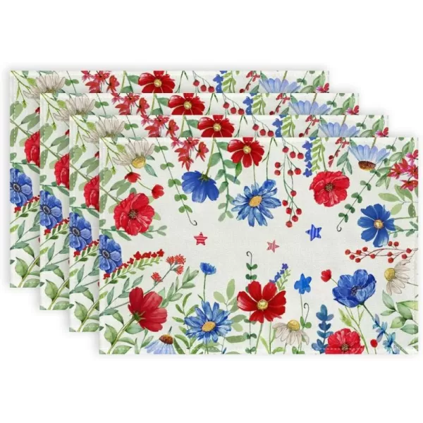 ARKENY 4th of July Memorial Day Placemats 12x18 Inches Set of 4 Floral Eucalyptus Leaves Holiday Farmhouse Burlap Indoor Patriotic Independence Table Mats Decor for Home Party AP6134Offwhite