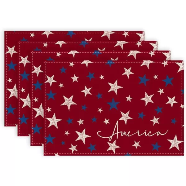 ARKENY 4th of July Memorial Day Placemats 12x18 Inches Set of 4 Freedom Stars Firework Holiday Farmhouse Burlap Indoor Patriotic Independence Table Mats Decor for Home Party AP6124Red