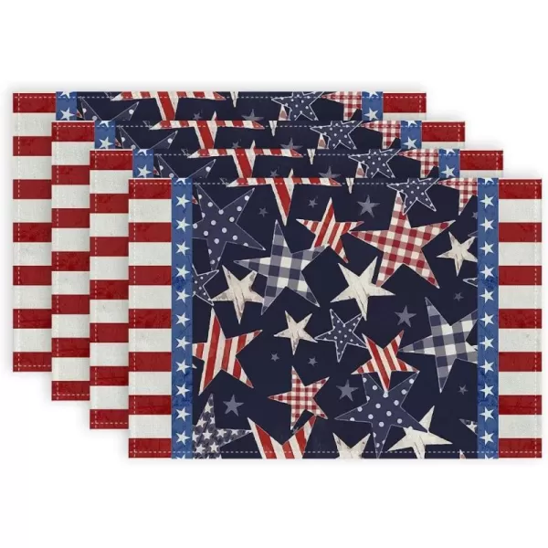 ARKENY 4th of July Memorial Day Placemats 12x18 Inches Set of 4 Star American Flag Holiday Farmhouse Burlap Indoor Kitchen Dining Patriotic Independence Table Mats Decor for Home Party AP6204Blue