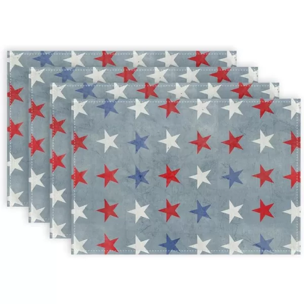 ARKENY 4th of July Memorial Day Placemats 12x18 Inches Set of 4 Star Holiday Farmhouse Blue Burlap Indoor Kitchen Dining Patriotic Independence Table Mats Decor for Home Party AP6194Grayish Blue