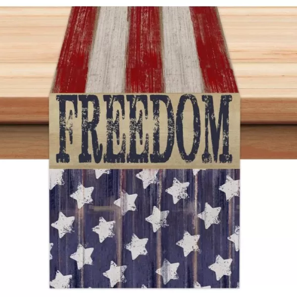 ARKENY 4th of July Memorial Day Table Runner 13x120 Inches Star American Flag Holiday Farmhouse Stripe Burlap Indoor Kitchen Dining Patriotic Independence Table Decorations for Home Party AT220120Blue