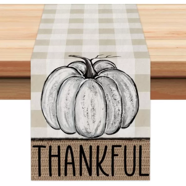 ARKENY Fall Table Runner 13x72 InchesPumpkins Thanksgiving Seasonal Thankful Burlap Farmhouse Beige Plaid Indoor Outdoor Autumn Table Runner for HomeBeige Plaid Table Runner  13X72