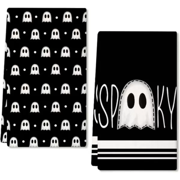 ARKENY Halloween Kitchen Dish Towels Set of 2Black Ghost Bowknot 18x26 Inch Drying DishclothFarmhouse Home Decoration AD132Black Farmhouse 3