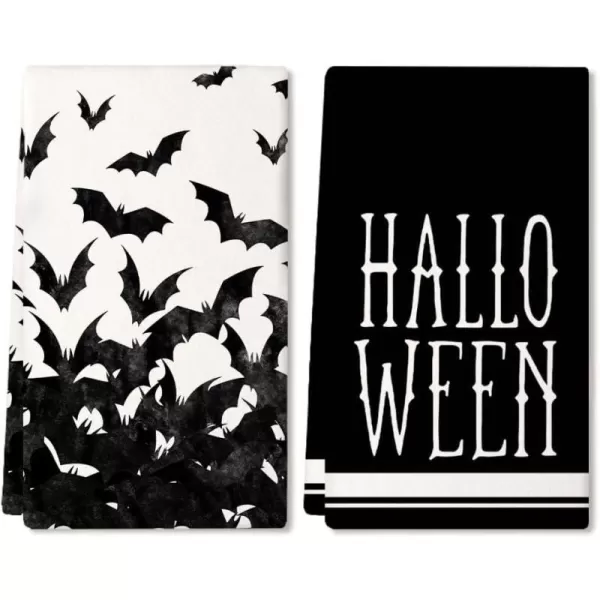 ARKENY Halloween Kitchen Dish Towels Set of 2Black Ghost Bowknot 18x26 Inch Drying DishclothFarmhouse Home Decoration AD132Black2 Farmhouse