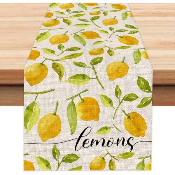 ARKENY Summer Lemon Table Runner 13x72 InchesSeasonal Burlap Farmhouse Indoor Kitchen Dining Table Decoration for Home PartyARKENY Summer Lemon Table Runner 13x72 InchesSeasonal Burlap Farmhouse Indoor Kitchen Dining Table Decoration for Home Party