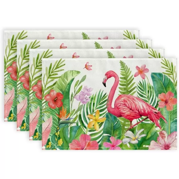 ARKENY Summer Placemats 12x18 Inches Set of 4 Palm Leaf Flamingo Seasonal Farmhouse Burlap Indoor Kitchen Anniversary Dining Table Mats Decor for Home Party AP6014Green