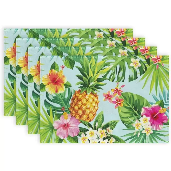 ARKENY Summer Placemats 12x18 Inches Set of 4 Pineapple Aloha Palm Leaf Flower Seasonal Farmhouse Burlap Indoor Kitchen Anniversary Dining Table Mats Decor for Home Party AP6104Green