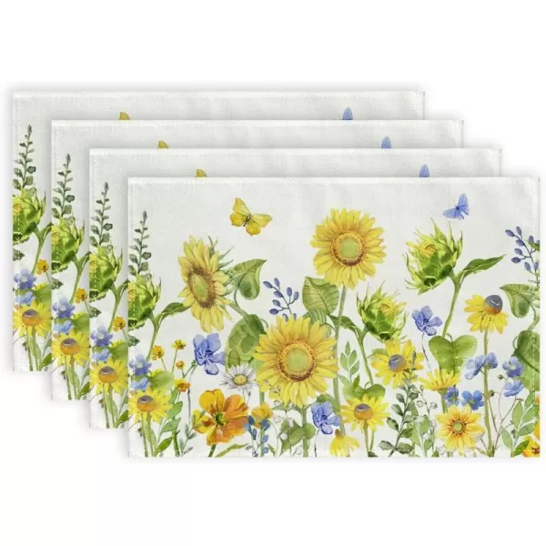 ARKENY Summer Placemats 12x18 Inches Set of 4 Sunflower Butterfly Spring Seasonal Farmhouse Buffalo Plaid Burlap Indoor Kitchen Anniversary Dining Table Mats Decor for Home Party AP6074Yellow