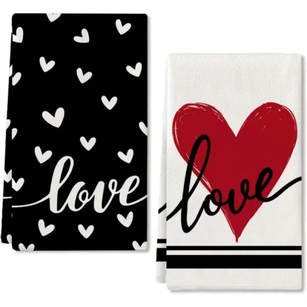 ARKENY Valentine Day Kitchen Towels Set of 2Black Heart I Love U Sign Dish Towels 18x26 Inch Drying DishclothFarmhouse Home Wedding Decoration AD151Black Love