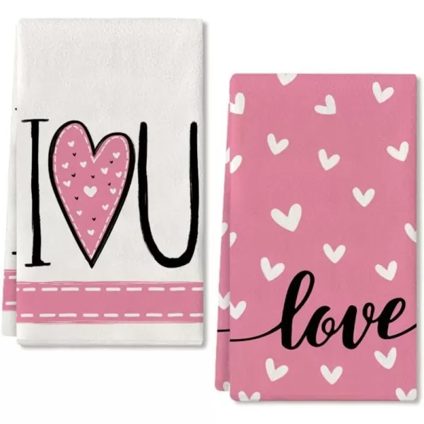 ARKENY Valentine Day Kitchen Towels Set of 2Black Heart I Love U Sign Dish Towels 18x26 Inch Drying DishclothFarmhouse Home Wedding Decoration AD151Pink I Love U