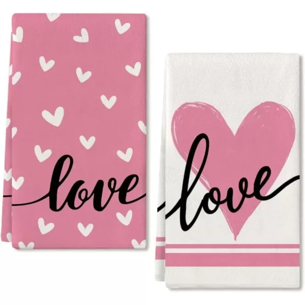 ARKENY Valentine Day Kitchen Towels Set of 2Black Heart I Love U Sign Dish Towels 18x26 Inch Drying DishclothFarmhouse Home Wedding Decoration AD151Pink Love