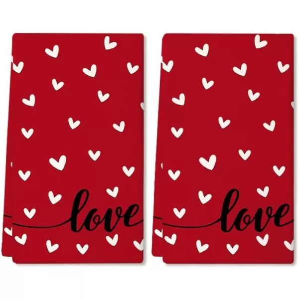 ARKENY Valentine Day Kitchen Towels Set of 2Black Heart I Love U Sign Dish Towels 18x26 Inch Drying DishclothFarmhouse Home Wedding Decoration AD151Red Heart