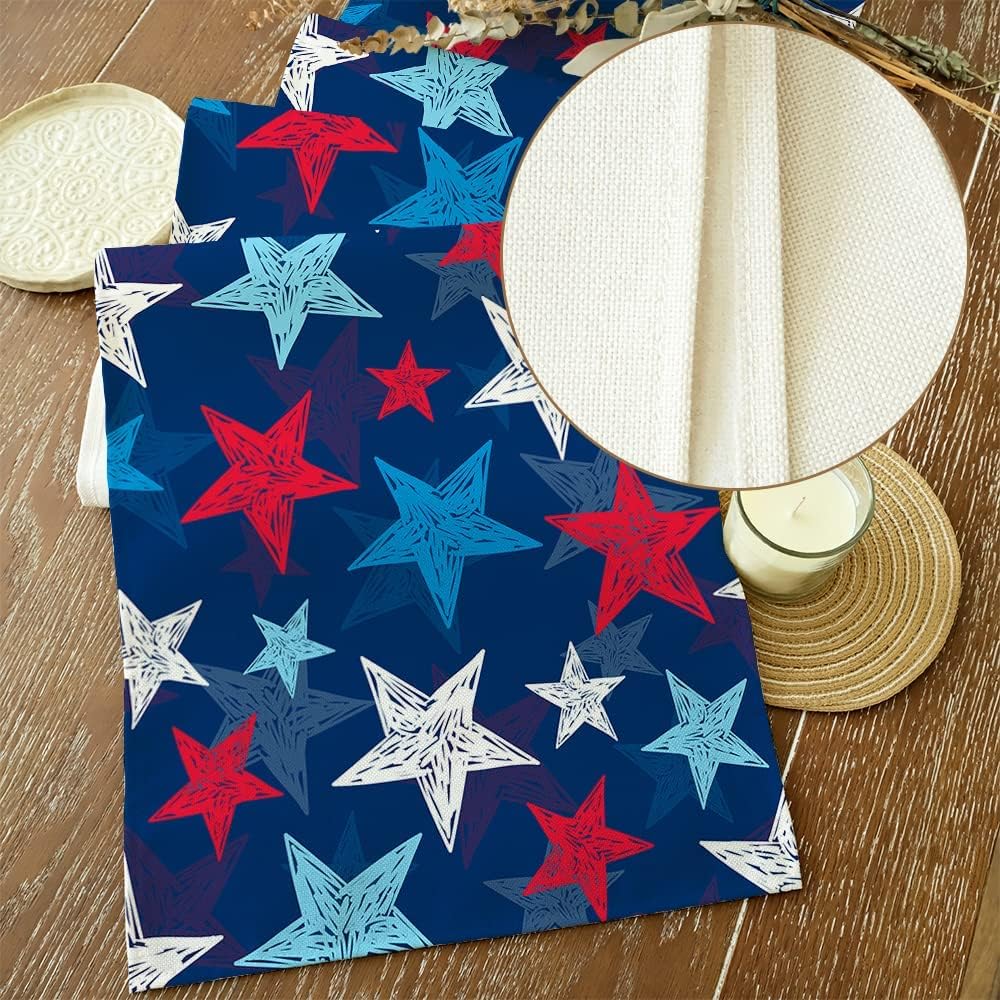 ARKENY 4th of July Decorations Watercolor Star Placemats 12x18 Inches Memorial Day Patriotic Red Place mats Independence Day Decor AP28718Blue 13X72
