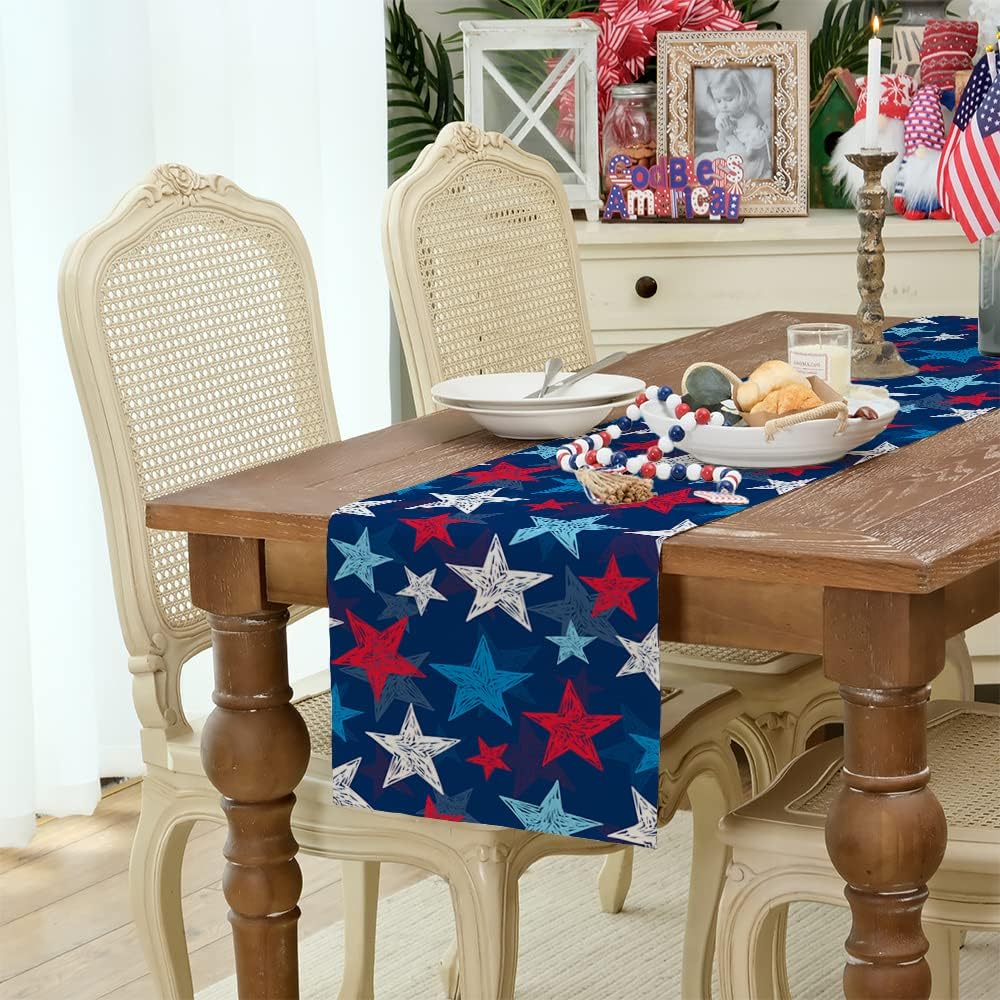 ARKENY 4th of July Decorations Watercolor Star Placemats 12x18 Inches Memorial Day Patriotic Red Place mats Independence Day Decor AP28718Blue 13X72