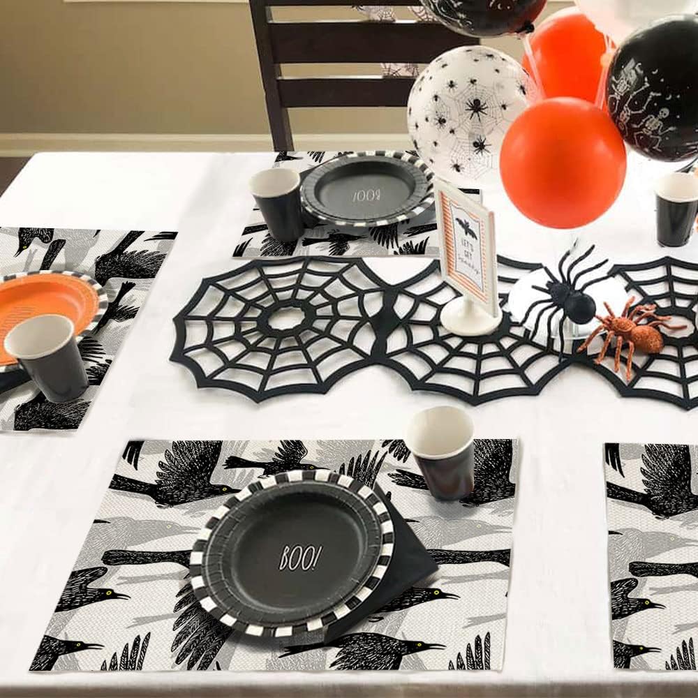 Halloween Decorations Crow Placemats 12 x 18 Inch Set of 4 Party Dcor Rustic Vintage Washable Table Mats AP178Halloween Decorations Crow Placemats 12 x 18 Inch Set of 4 Party Dcor Rustic Vintage Washable Table Mats AP178