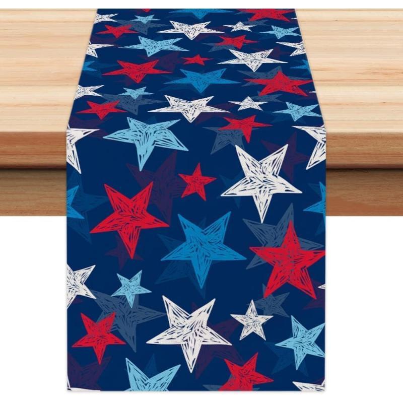 ARKENY 4th of July Decorations Watercolor Star Placemats 12x18 Inches Memorial Day Patriotic Red Place mats Independence Day Decor AP28718Blue 13X72