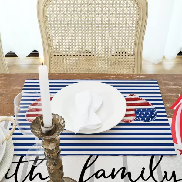 ARKENY 4th of July Decorations American Flag Heart Placemats 12x18 Inches Memorial Day Patriotic Blue Stripes Place mats Independence Day Decor AP26318ARKENY 4th of July Decorations American Flag Heart Placemats 12x18 Inches Memorial Day Patriotic Blue Stripes Place mats Independence Day Decor AP26318