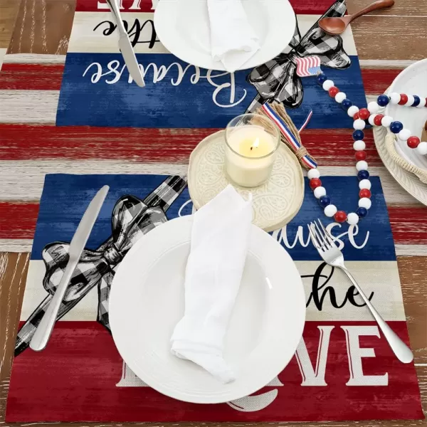 ARKENY 4th of July Decorations Black Bowknot Placemats 12x18 Inches Memorial Day Patriotic Because of Brave Sign Place mats Independence Day Decor AP26218ARKENY 4th of July Decorations Black Bowknot Placemats 12x18 Inches Memorial Day Patriotic Because of Brave Sign Place mats Independence Day Decor AP26218