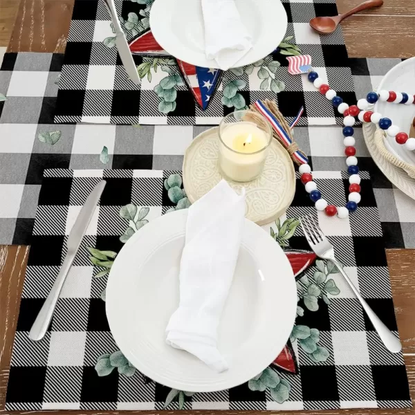 ARKENY 4th of July Decorations Black Buffalo Plaid Placemats 12x18 Inches Memorial Day Patriotic Eucalyptus Star Place mats Independence Day Decor AP26918ARKENY 4th of July Decorations Black Buffalo Plaid Placemats 12x18 Inches Memorial Day Patriotic Eucalyptus Star Place mats Independence Day Decor AP26918