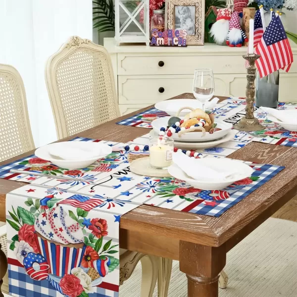 ARKENY 4th of July Decorations Blue Buffalo Plaid Cake Placemats 12x18 Inches Memorial Day Patriotic Floral Place mats Independence Day Decor AP27118Muti Placemats 12X18