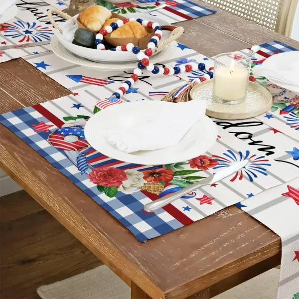 ARKENY 4th of July Decorations Blue Buffalo Plaid Cake Placemats 12x18 Inches Memorial Day Patriotic Floral Place mats Independence Day Decor AP27118Muti Placemats 12X18