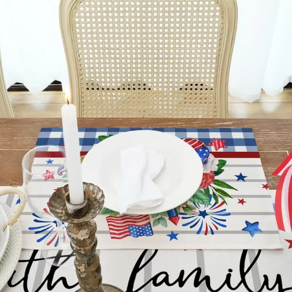 ARKENY 4th of July Decorations Blue Buffalo Plaid Cake Placemats 12x18 Inches Memorial Day Patriotic Floral Place mats Independence Day Decor AP27118Muti Placemats 12X18