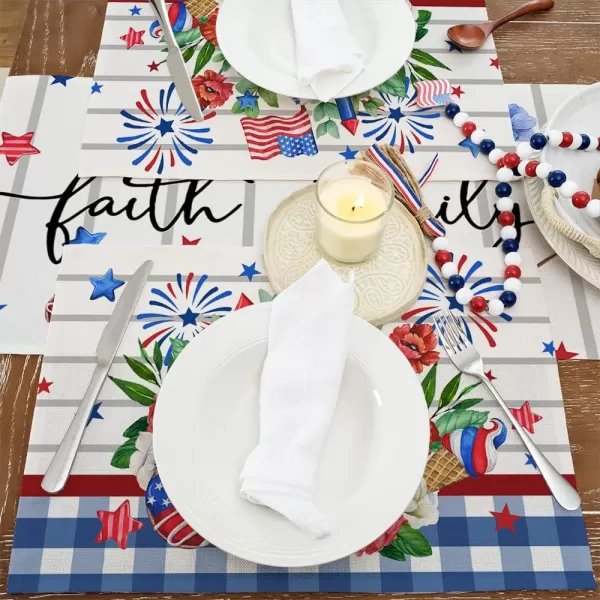 ARKENY 4th of July Decorations Blue Buffalo Plaid Cake Placemats 12x18 Inches Memorial Day Patriotic Floral Place mats Independence Day Decor AP27118Muti Placemats 12X18