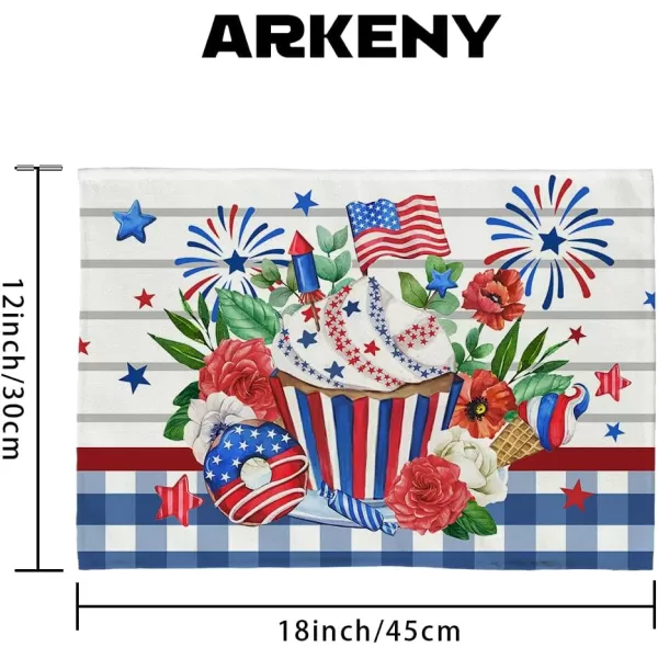 ARKENY 4th of July Decorations Blue Buffalo Plaid Cake Placemats 12x18 Inches Memorial Day Patriotic Floral Place mats Independence Day Decor AP27118Muti Placemats 12X18