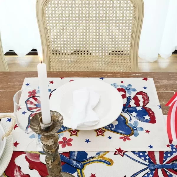 ARKENY 4th of July Decorations Blue Butterfly Placemats 12x18 Inches Memorial Day Patriotic Floral Place mats Independence Day Decor AP27218Muti Placemats 12X18